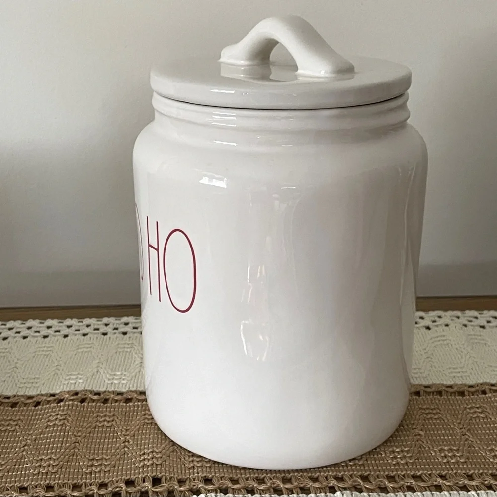 Rae Dunn White and Red Food Storage Canister HO HO HO Holiday